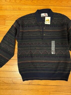Florence Tricot Patterned Men's Knit Polo Sweater M